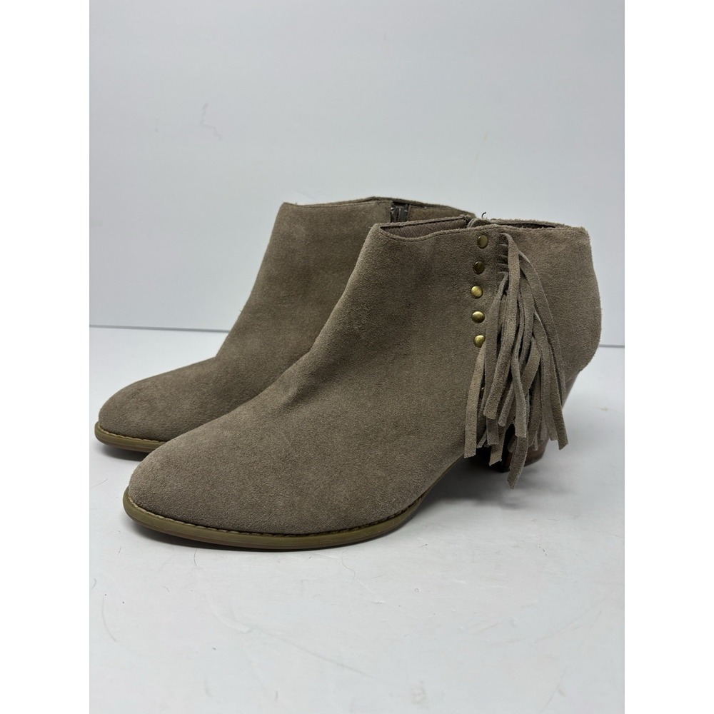 Vionic Beige Tan Upright Faros Size 10 Fringe Western Ankle Bootie Suede